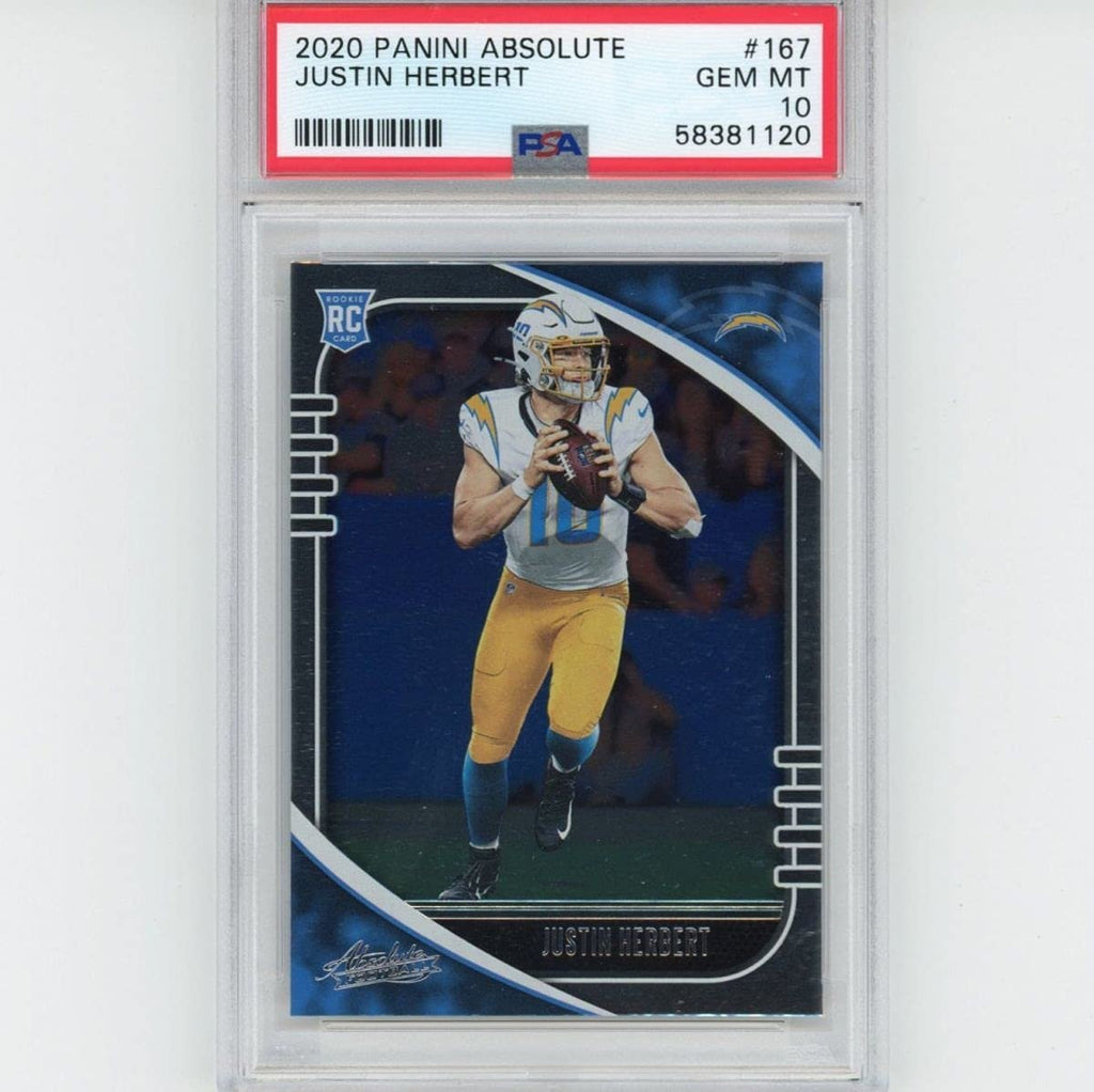 Graded 2020 Panini Absolute Justin Herbert #167 Rookie RC Football Card PSA 10 Gem Mint