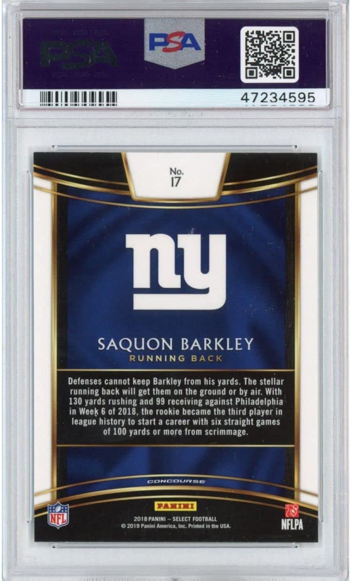 Graded 2018 Panini Select Saquon Barkley #17 Rookie RC Football Card PSA 10 Gem Mint