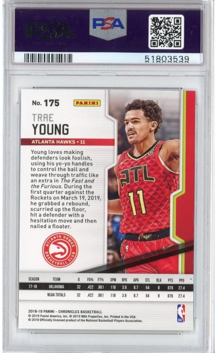 Graded 2018-19 Panini Chronicles Trae Young #175 Rookie RC Basketball Card PSA 10 Gem Mint