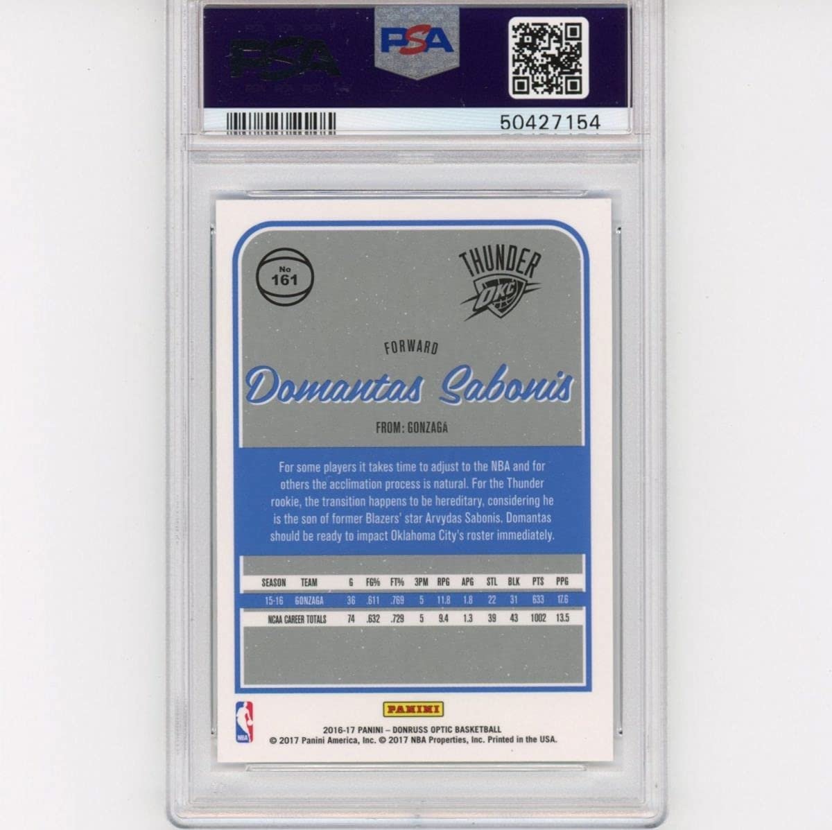 Graded 2016-17 Panini Donruss Optic Domantas Sabonis #161 Rookie RC Basketball Card PSA 10 Gem Mint