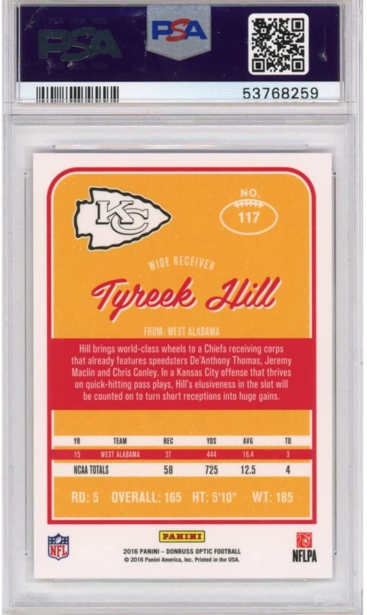 Graded 2016 Panini Donruss Optic Tyreek Hill #117 Rookie RC Football Card PSA 10 Gem Mint