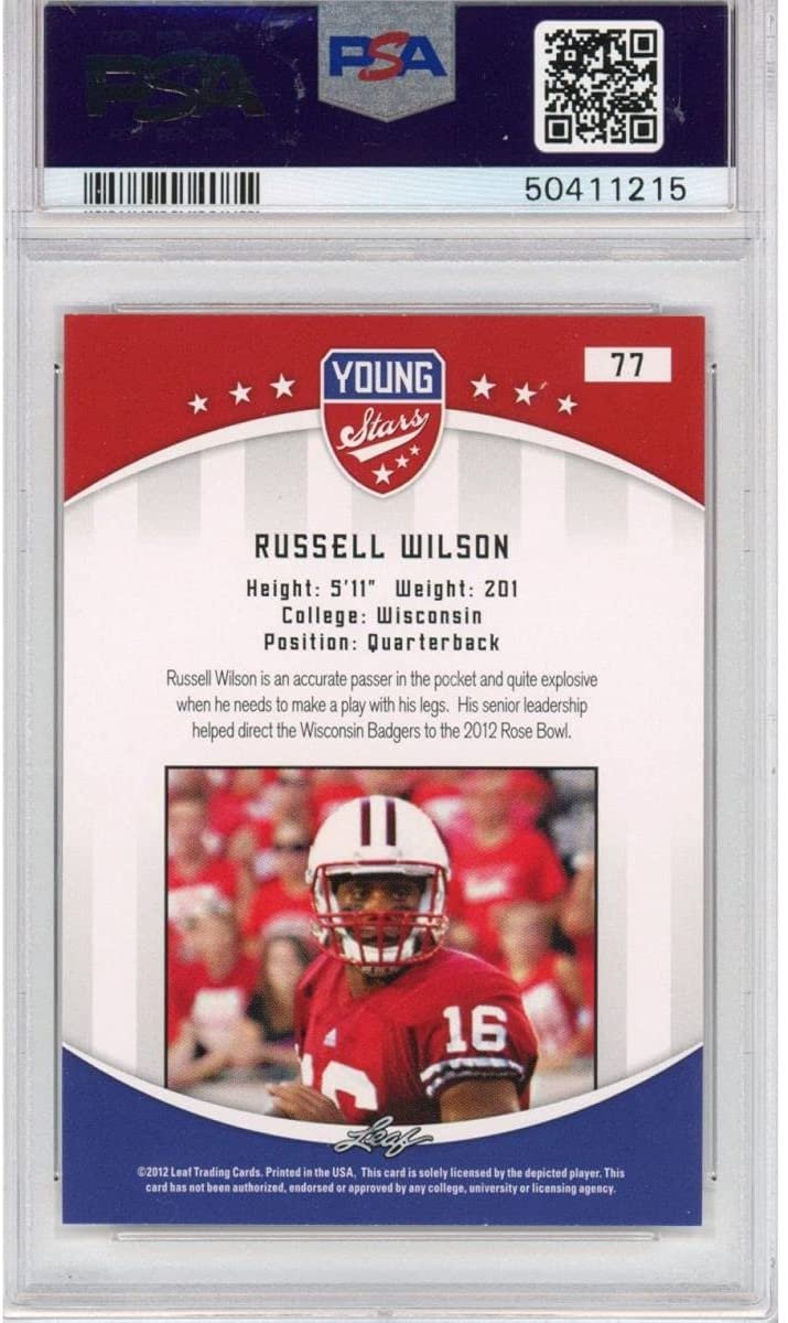 Graded 2012 Leaf Young Stars Russell Wilson #77 Rookie RC Football Card PSA 10 Gem Mint