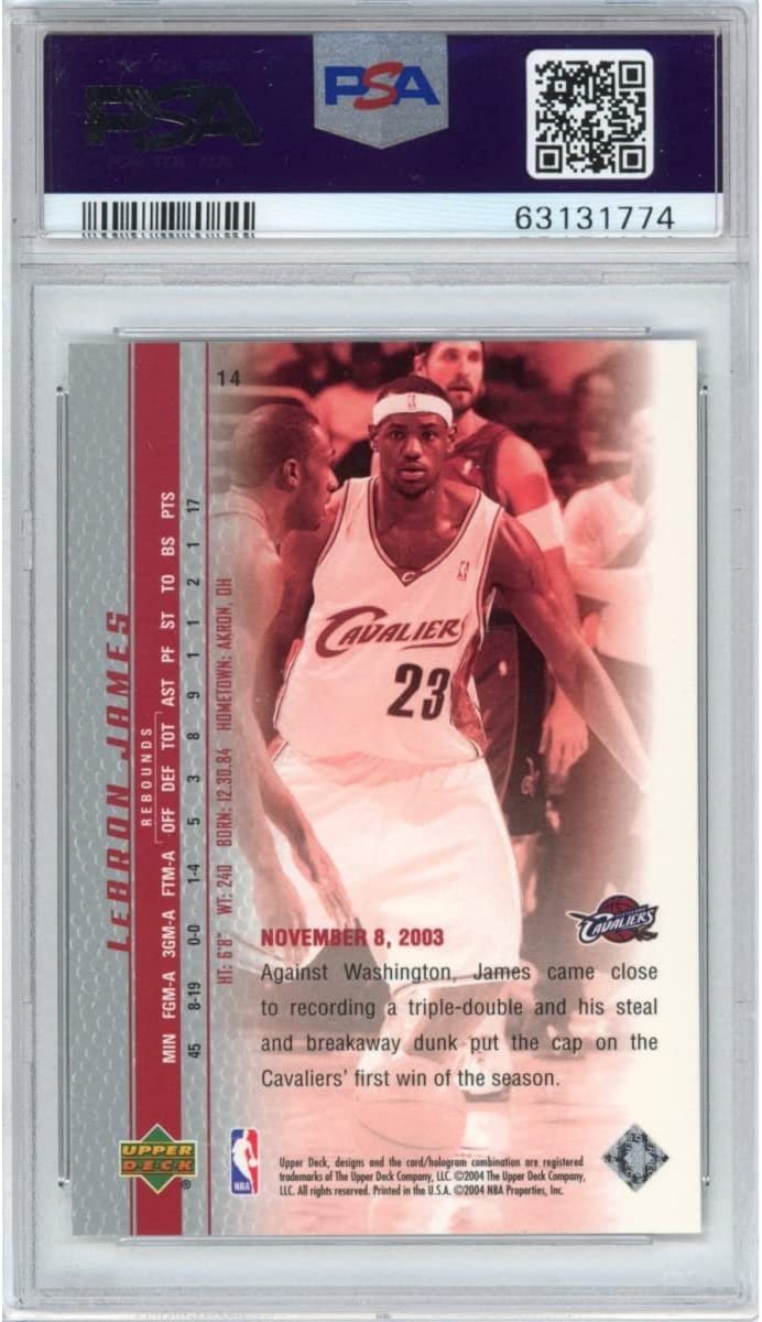 Graded 2003-04 Upper Deck UD LeBron James #14 Phenomenal Beginning Rookie RC Basketball Card PSA 10 Gem Mint