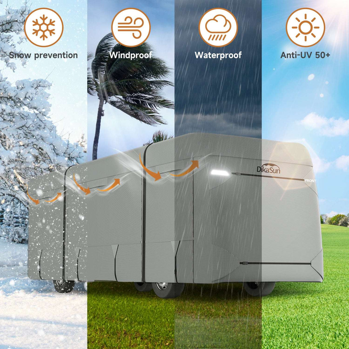 DikaSun 7 Layers Class A RV Cover Heavy Duty Anti-UV Waterproof Windproof Breathable Class A Motorhome