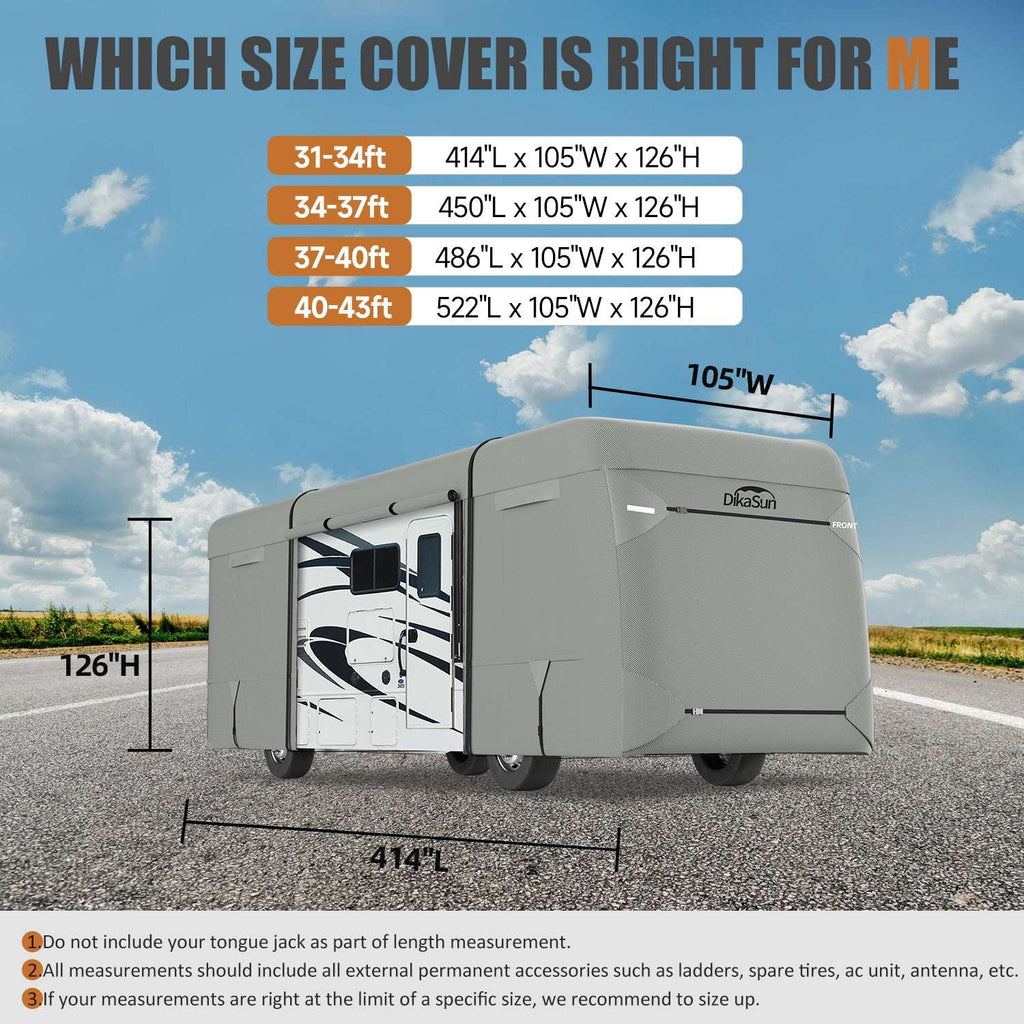 DikaSun 7 Layers Class A RV Cover Heavy Duty Anti-UV Waterproof Windproof Breathable Class A Motorhome