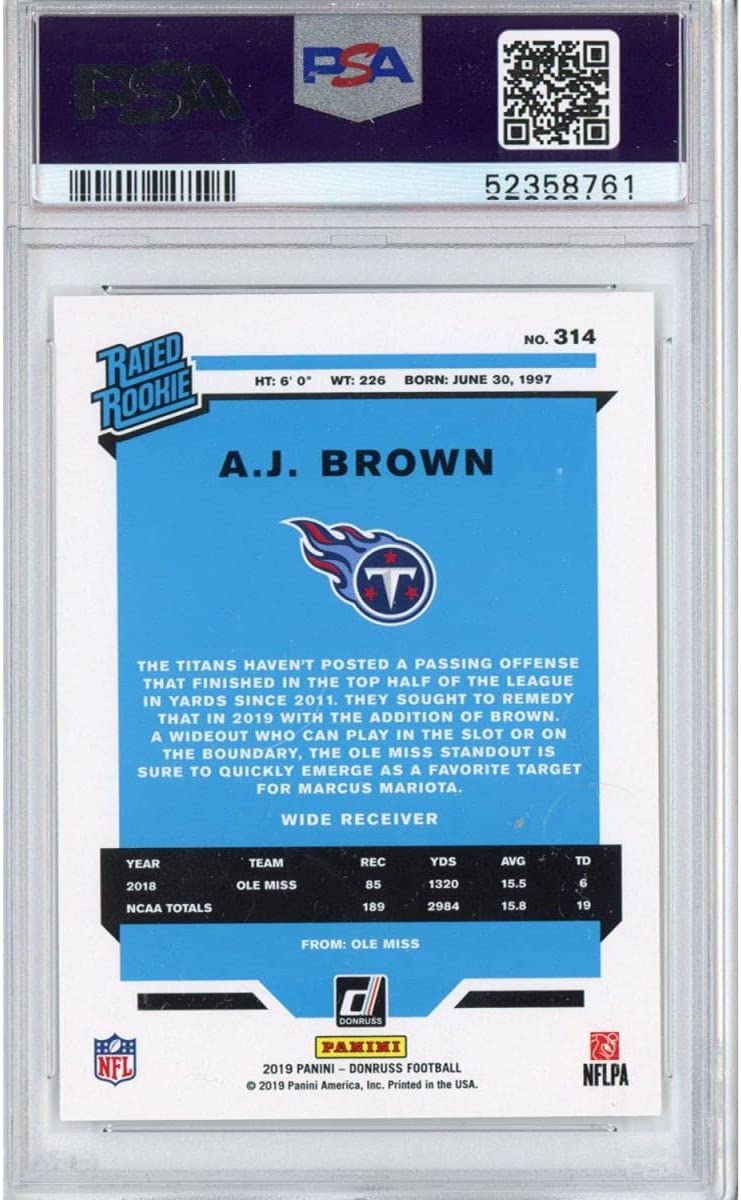 Graded 2019 Panini Donruss AJ Brown #314 Rookie RC Football Card PSA 10 Gem Mint