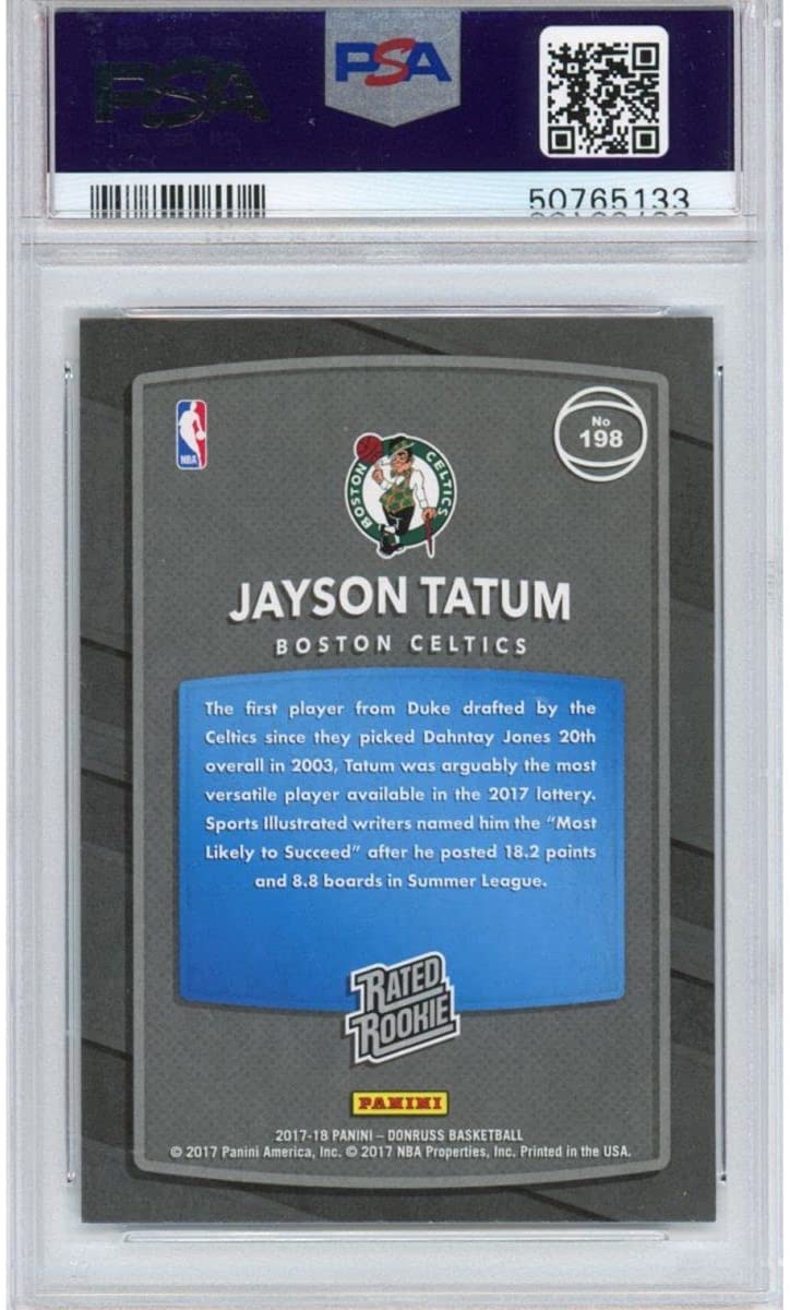 Graded 2017-18 Panini Donruss Jayson Tatum #198 Rookie RC Basketball Card PSA 10 Gem Mint
