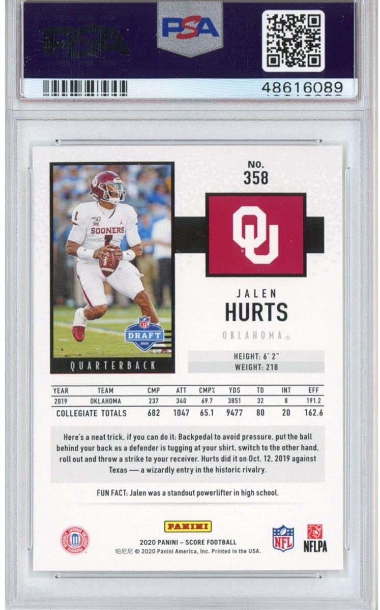 Graded 2020 Panini Score Jalen Hurts #358 Rookie RC Football Card PSA 10 Gem Mint