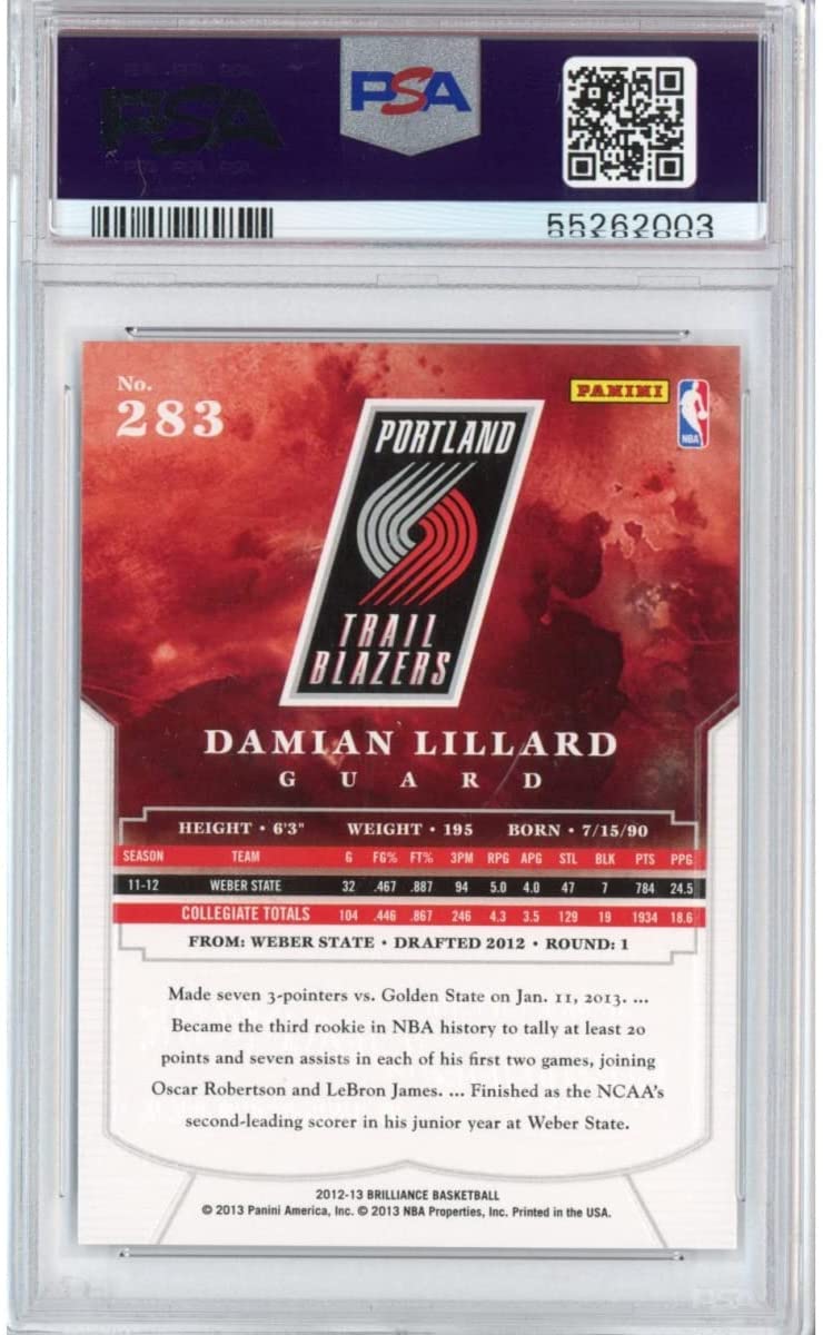 Graded 2012-13 Panini Brilliance Damian Lillard #283 Rookie RC Basketball Card PSA 10 Gem Mint