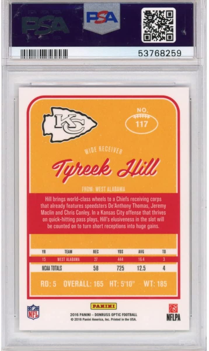Graded 2016 Panini Donruss Optic Tyreek Hill #117 Rookie RC Football Card PSA 10 Gem Mint