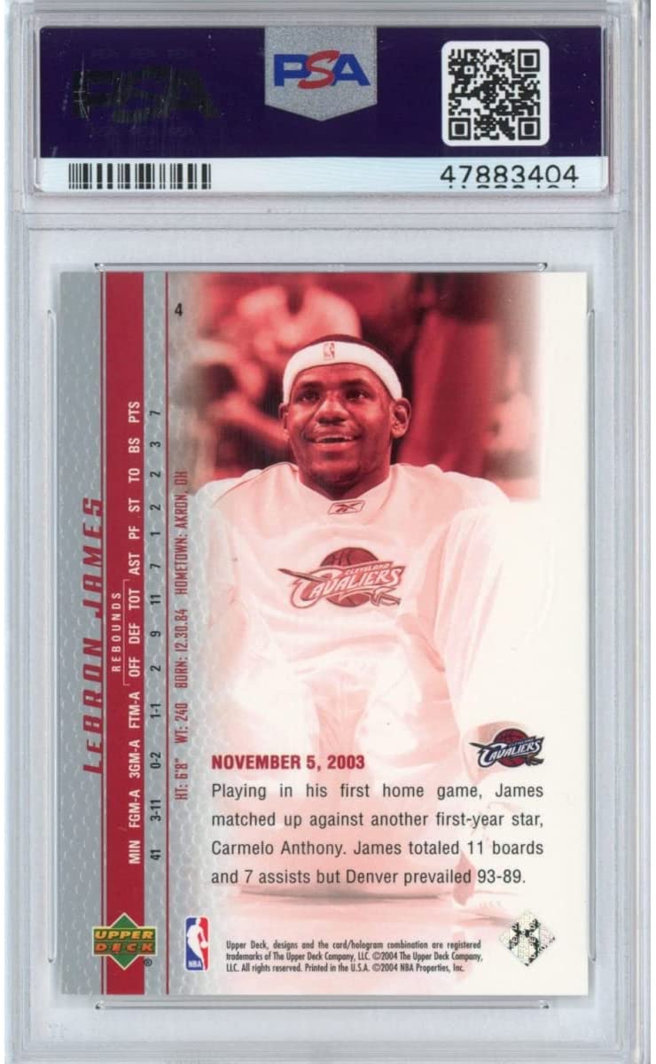 Graded 2003-04 Upper Deck UD LeBron James #4 Phenomenal Beginning Rookie RC Basketball Card PSA 10 Gem Mint