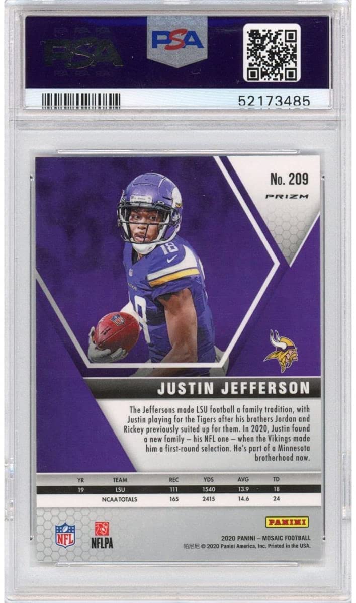 Graded 2020 Panini Mosaic Justin Jefferson #209 Reactive Green Rookie RC Football Card PSA 10 Gem Mint