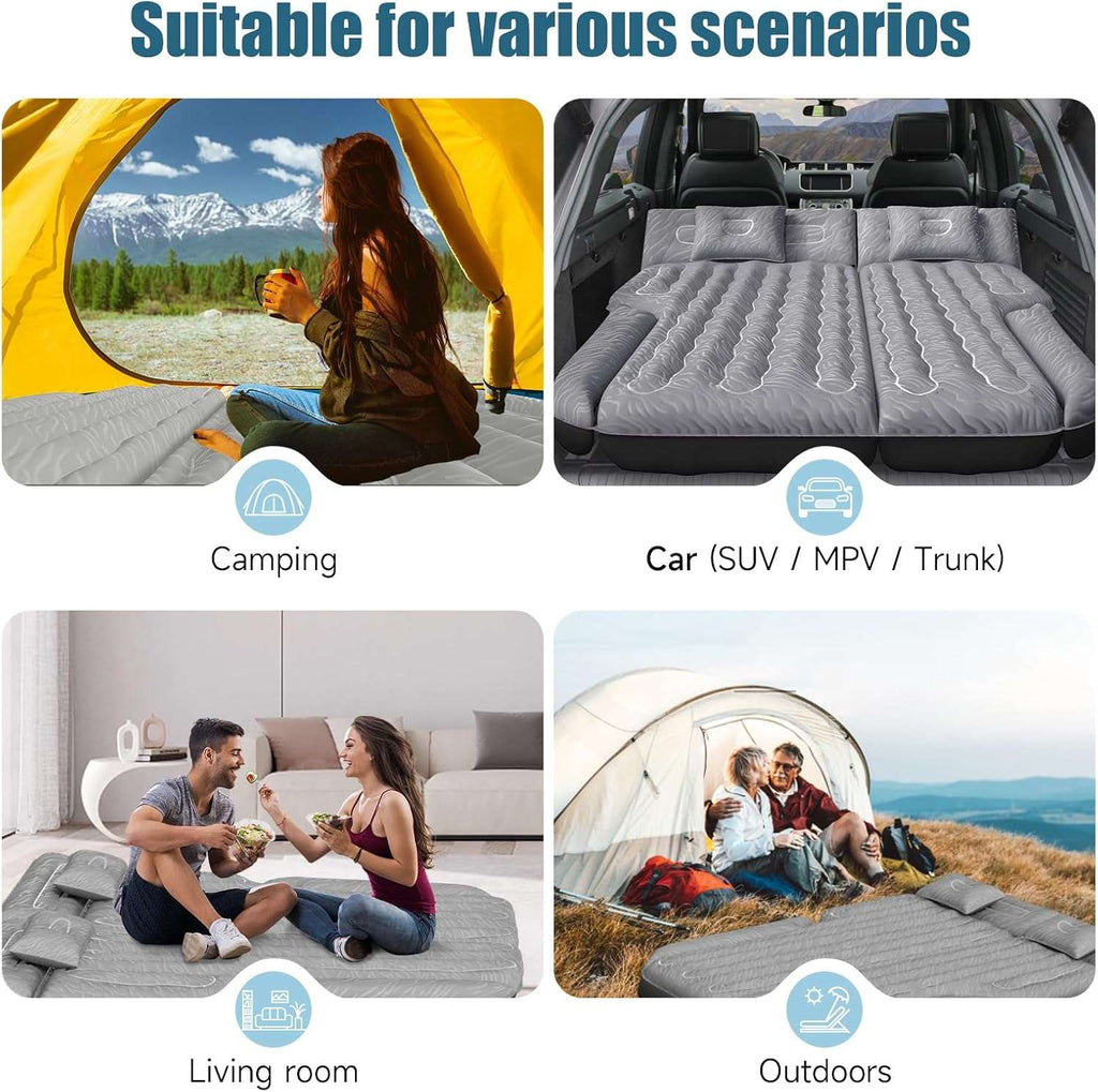 DikaSun 63in Extended SUV Mattress — Quick Inflate, Includes Pump & 2 Pillows,Grey