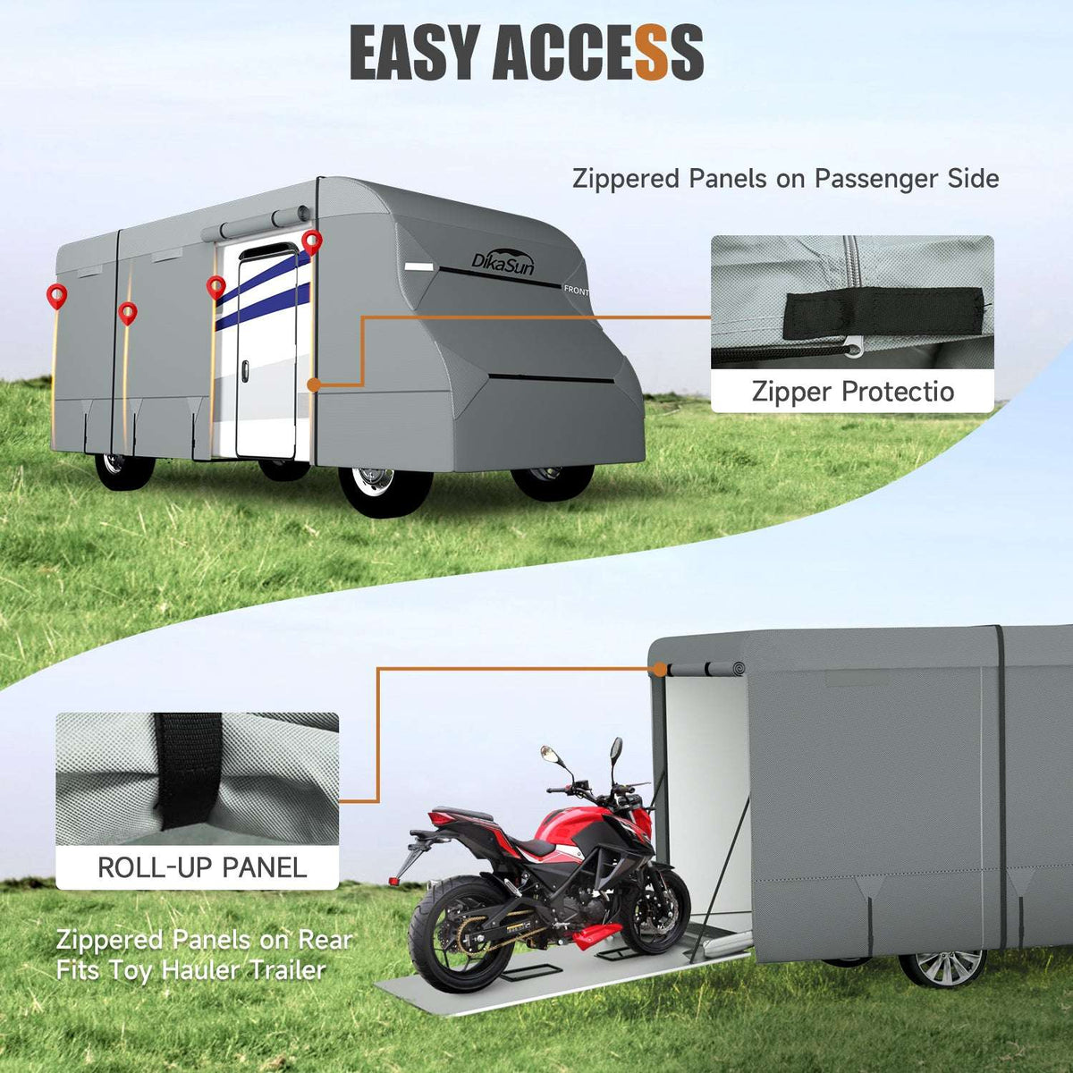 DikaSun 7 Layers Top Class C RV Cover Upgraded Tear Resistant Breathable Waterproof Ripstop Anti-UV Class C Camper RV Cover