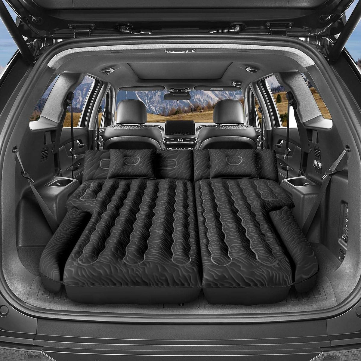 DikaSun 63in Extended SUV Mattress — Quick Inflate, Includes Pump & 2 Pillows,Black