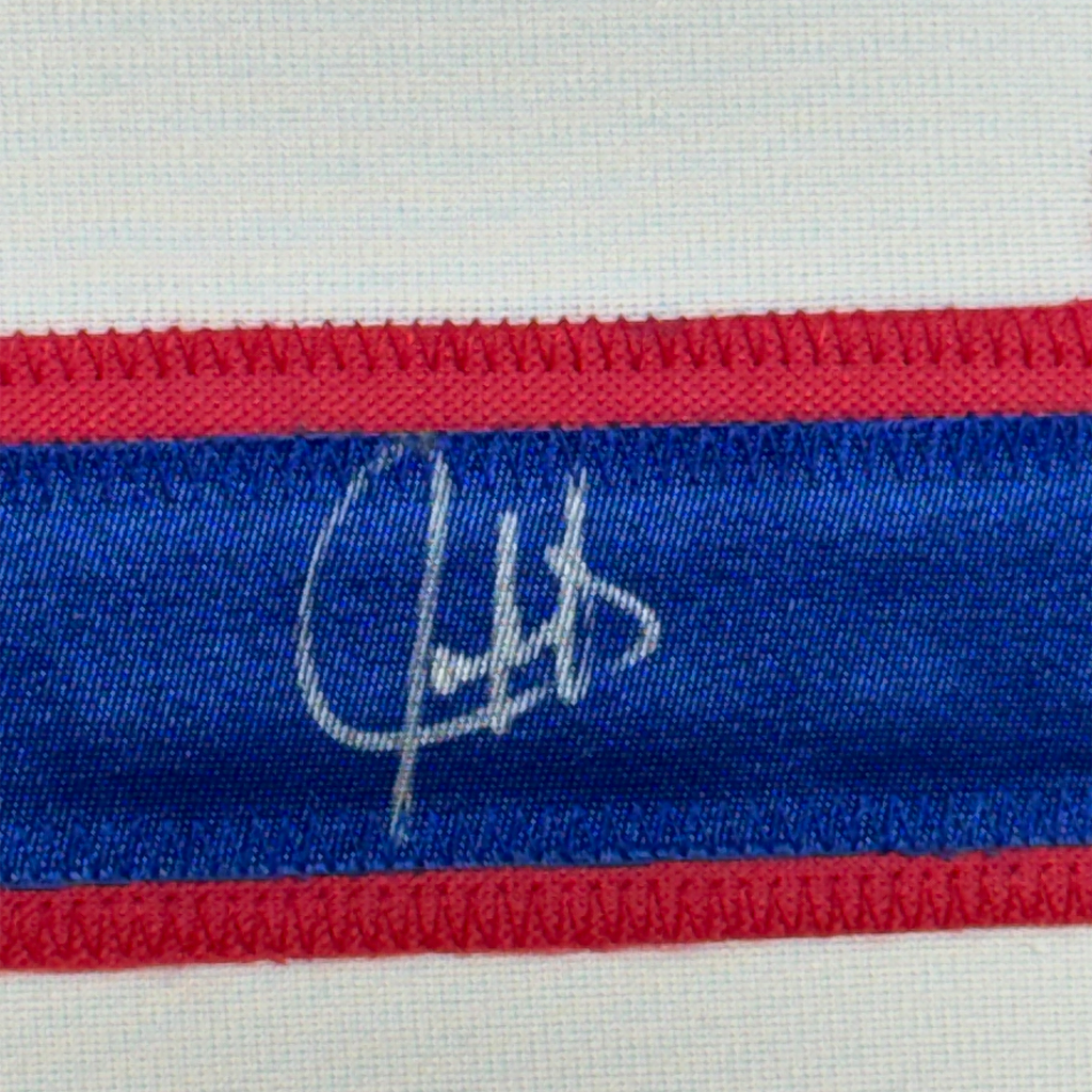 Framed Autographed/Signed Juan Gonzalez 35x39 Texas White Baseball Jersey JSA COA